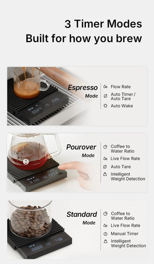 Melni kafijas svari ar vairākiem taimeru režīmiem un precizitāti espresso un filtrētai kafijai, baristas piederumi, viss par kafiju.