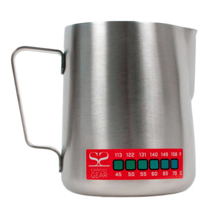 Termometrs Attento - Espresso Gear nerūsējošā tērauda piena kanna ar iebūvētu temperatūras indikatoru espresso pagatavošanai.