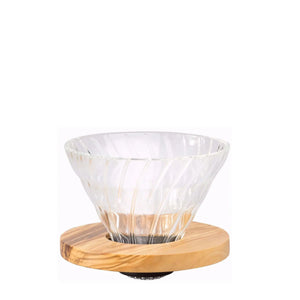 Stikla kafijas pilinātājs V60 01 - olīvkoka HARIO