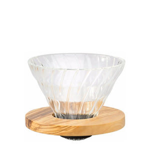 Stikla kafijas dripperis V60 02 - olīvkoka HARIO